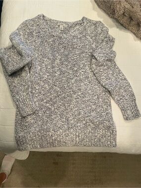 LL Bean Women's Marled Knit Sweater - Navy & White - 100% cotton